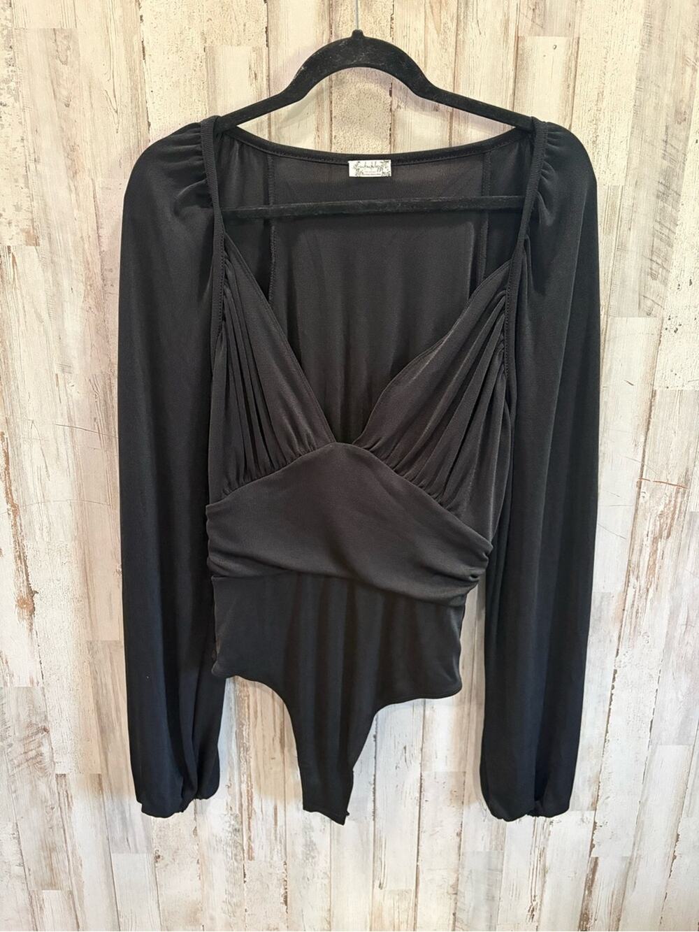 Free People Black In Your Arms Deep V Thong Bodysuit Slinky Medium Sexy Staple